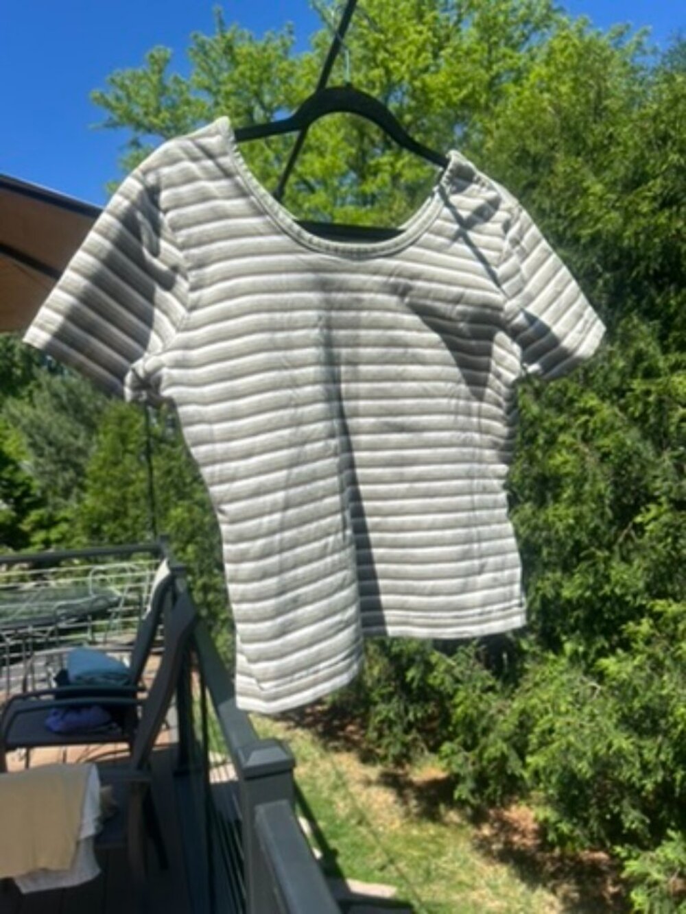 St. John's Bay Striped Fitted Crop Tee | Size L | Green & White